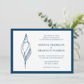 ネイビー航海のブルーシーシェルビーチエレガントウェディング 招待状 (スタンド正面)