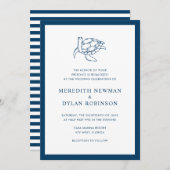 ネイビー航海のブルーシータートルエレガントな結婚式 招待状 (正面/裏面)