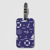 ネイビー航海のブルーシームレスパターン背景 ラゲッジタグ (正面縦)