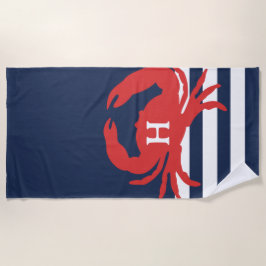 ネイビー航海のブルーストライプガニのモノグラム ビーチタオル