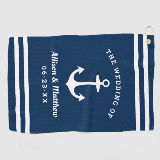 ネイビー航海のブルーズ結婚モノグラムボートいかり ゴルフタオル (横)
