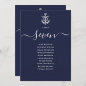 ネイビー航海のブルーテーブル番号座席表 招待状 (正面/裏面)