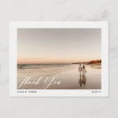 ネイビー航海のブルービーチ結婚式写真ありがとう ポストカード (正面)