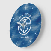 ネイビー航海のブルーファミリーネームいかりビーチハウス ラージ壁時計 (傾斜)