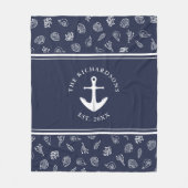 ネイビー航海のブルーファミリー名いかり フリースブランケット (正面)