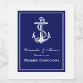 ネイビー航海のブルーフレームの白いかり ワインラベル (シングルラベル)