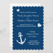ネイビー航海のブルーホワイトいかり結婚式招待状 招待状 (正面/裏面)