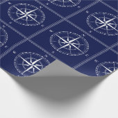 ネイビー航海のブルーホワイトオールドシールコンパスデザイン ラッピングペーパー (角)