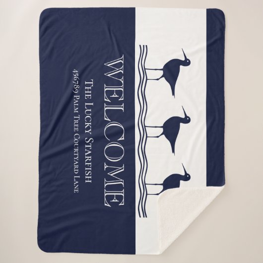 ネイビー航海のブルーホワイトサンドパイパービーチハウス シェルパブランケット (正面)