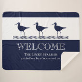 ネイビー航海のブルーホワイトサンドパイパービーチハウス シェルパブランケット (正面(横))