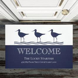 ネイビー航海のブルーホワイトサンドパイパービーチハウス ドアマット