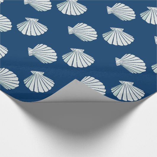 ネイビー航海のブルーホワイトシーサイドシェル誕生日 ラッピングペーパー (角)