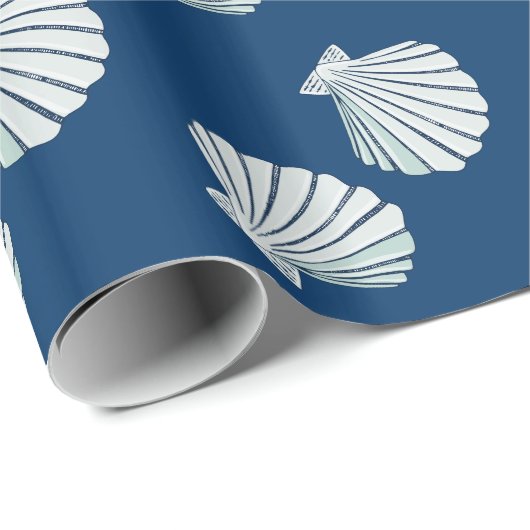 ネイビー航海のブルーホワイトシーサイドシェル誕生日 ラッピングペーパー (ロールコーナー)