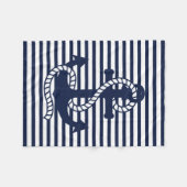 ネイビー航海のブルーホワイトストライプいかりとブルー フリースブランケット (正面(横))