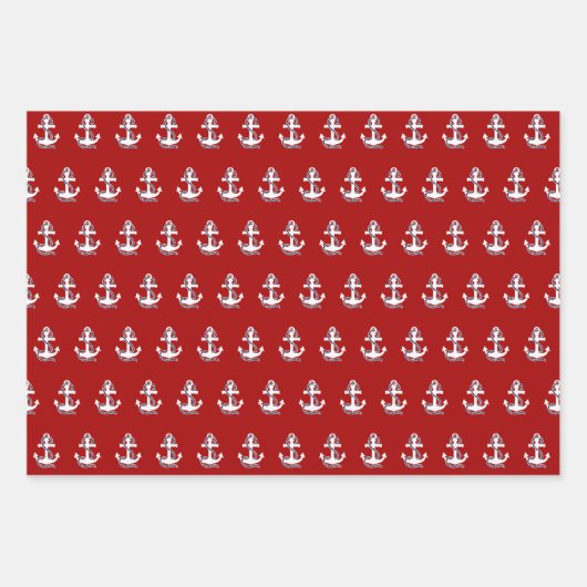 ネイビー航海のブルーホワイトストライプいかりとホワイト ラッピングペーパーシート (正面3)