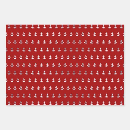 ネイビー航海のブルーホワイトストライプいかりとホワイト ラッピングペーパーシート (正面)