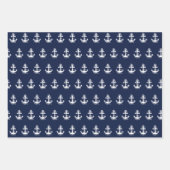 ネイビー航海のブルーホワイトストライプいかりとホワイト ラッピングペーパーシート (正面3)