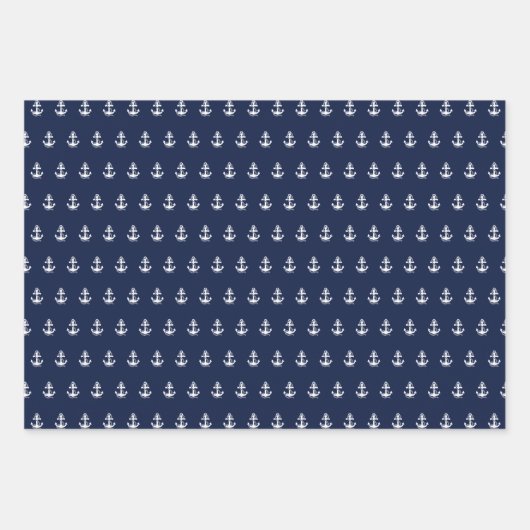 ネイビー航海のブルーホワイトストライプいかりとホワイト ラッピングペーパーシート (正面)