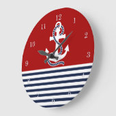 ネイビー航海のブルーホワイトストライプいかりとホワイト ラージ壁時計 (傾斜)