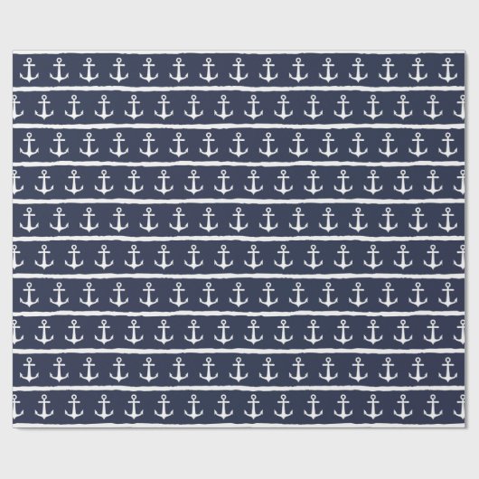 ネイビー航海のブルーホワイトストライプいかり ラッピングペーパー (フラット)