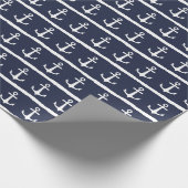 ネイビー航海のブルーホワイトストライプいかり ラッピングペーパー (角)