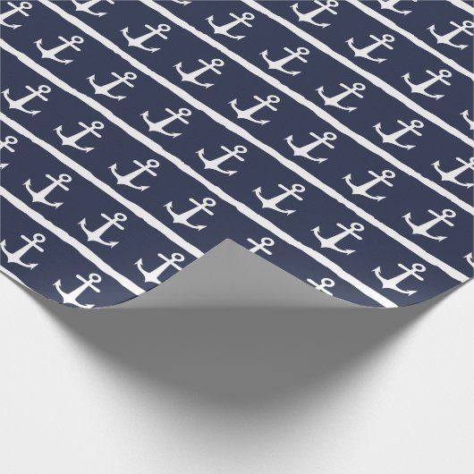 ネイビー航海のブルーホワイトストライプいかり ラッピングペーパー (角)