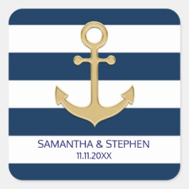 ネイビー航海のブルーホワイトストライプ金ゴールドいかり スクエアシール
