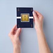 ネイビー航海のブルーホワイトバジェット結婚式招待状 チラシ (手)