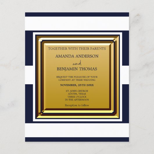 ネイビー航海のブルーホワイトバジェット結婚式招待状 チラシ (裏面)