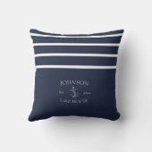 ネイビー航海のブルーホワイトファミリーネームレイクハウス クッション (裏面)