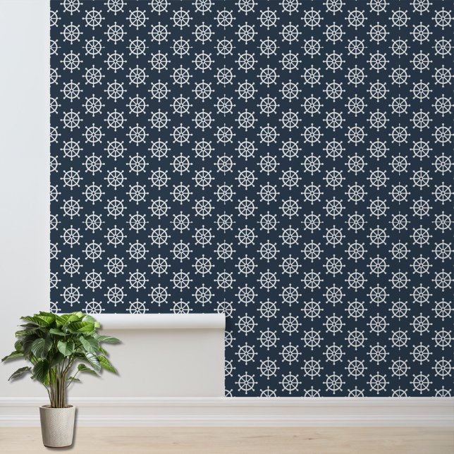 ネイビー航海のブルーホワイトボートホイールパターンアクセント 壁紙 (クリエイターアップロード済み)