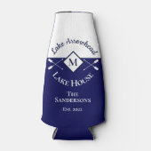 ネイビー航海のブルーホワイトモノグラムレイクハウス ボトルクーラー (正面)