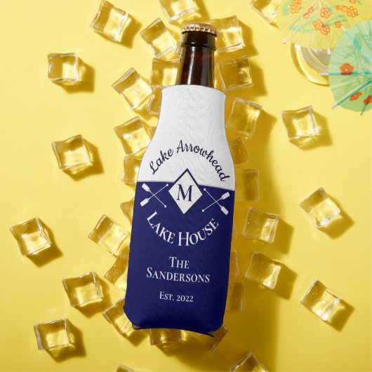 ネイビー航海のブルーホワイトモノグラムレイクハウス ボトルクーラー (インサイチュ 夏)