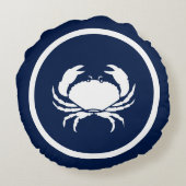 ネイビー航海のブルーホワイトロブスターカニ ラウンドクッション (裏面)
