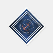 ネイビー航海のブルーホワイトローズ金ゴールドいかりファミリー スタンダードカクテルナプキン (角)