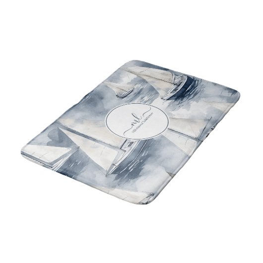 ネイビー航海のブルーボートモノグラム バスマット (アングル)