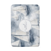 ネイビー航海のブルーボートモノグラム バスマット (正面縦)