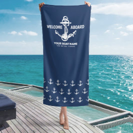 ネイビー航海のブルーボート名へようこそ ビーチタオル