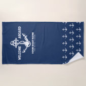 ネイビー航海のブルーボート名へようこそ ビーチタオル (正面)