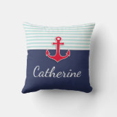 ネイビー航海のブルーレッドいかりカスタムデザイン クッション (裏面)
