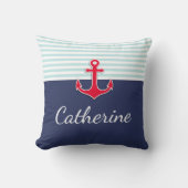ネイビー航海のブルーレッドいかりカスタムデザイン クッション (正面)