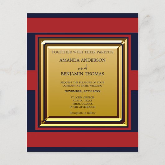 ネイビー航海のブルーレッドバジェット結婚式招待状 チラシ (裏面)