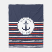 ネイビー航海のブルーレッド白いかりボート名 フリースブランケット (正面)