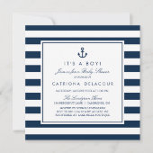 ネイビー航海のブルー男の子のシャワー 招待状 (正面)