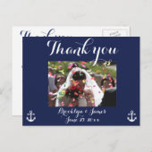 ネイビー航海のブルー結婚の感謝はがき ポストカード (正面/裏面)