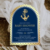 ネイビー航海のブルー金ゴールドいかりアーチベイビーシャワー 招待状