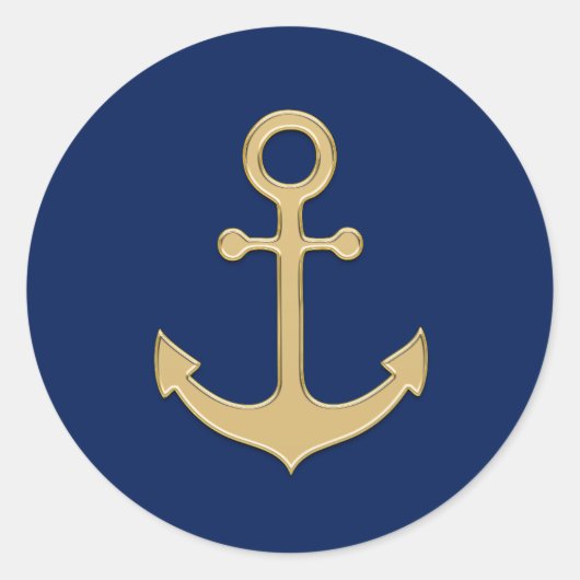 ネイビー航海のブルー金ゴールドいかりウェディングシャワー ラウンドシール (正面)