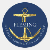 ネイビー航海のブルー金ゴールドいかり住所 シール (正面)