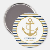 ネイビー航海のブルー金ゴールドいかり マグネット (正面/裏面)