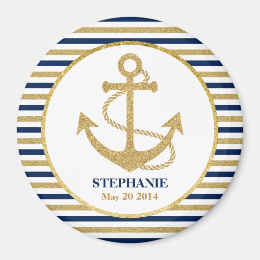 ネイビー航海のブルー金ゴールドいかり マグネット (正面)